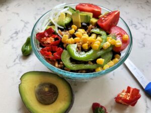 Easy and fast to make a burrito bowl or other bean and grain salad.