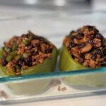 Yumbini can be used to stuff many kinds of vegetables: bell pepper, zucchini, tomatoes, eggplant, or mushrooms.