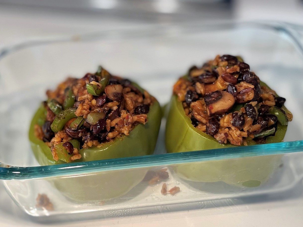 Yumbini can be used to stuff many kinds of vegetables: bell pepper, zucchini, tomatoes, eggplant, or mushrooms.