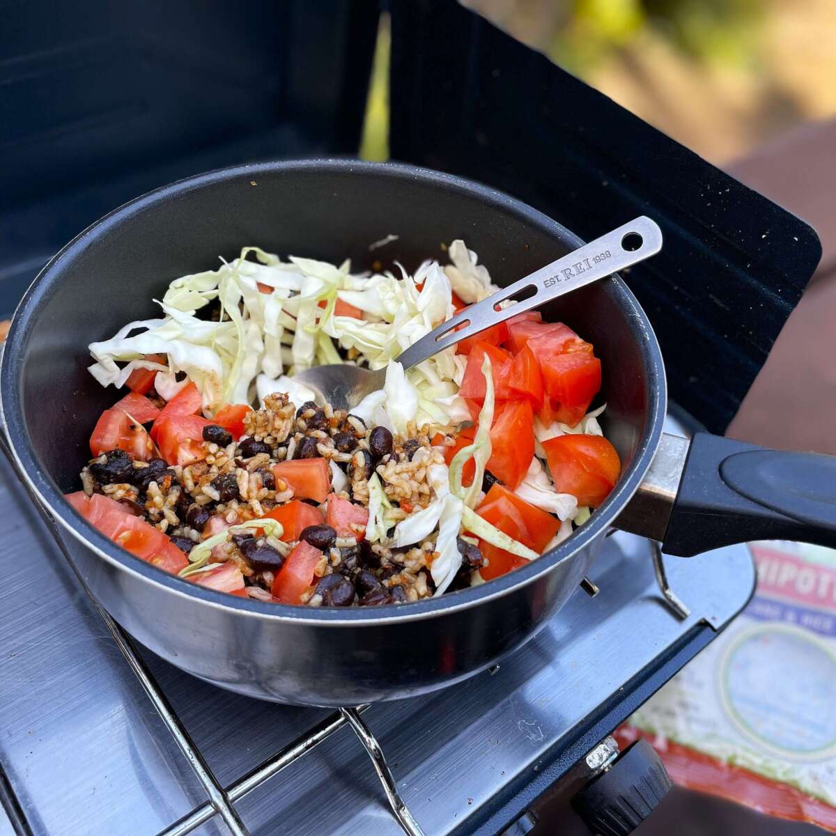 Yumbini tastes great - especially in the great outdoors! Fast and easy - as-is or throw in other goodies for a one pot feast.