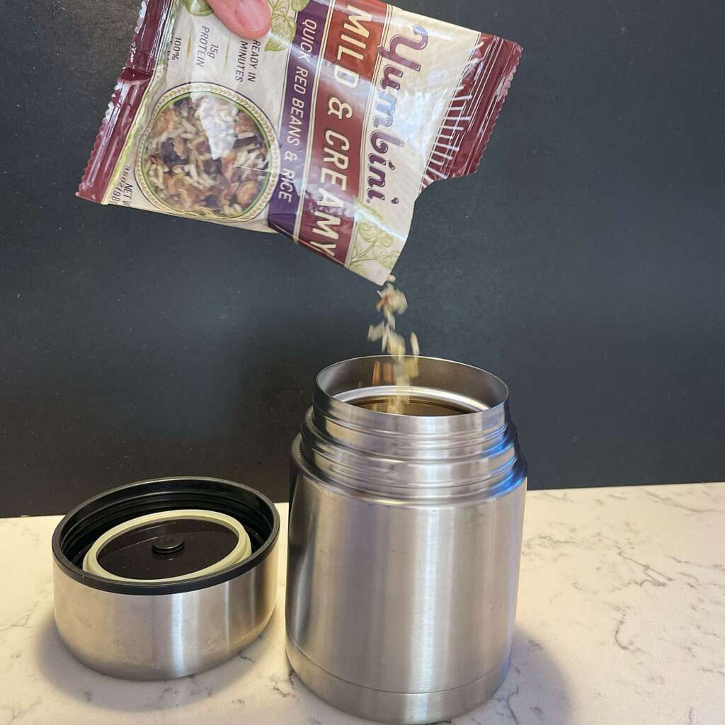 You can make Yumbini quick beans and rice in a thermos or other insulated container using boiling water.