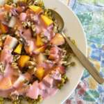 Try this fantastic recipe with summer fruits, crunchy nuts and a beautiful pink strawberry dressing.